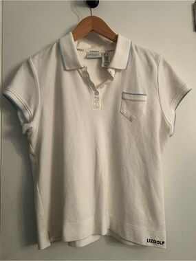 LizGolf Vintage Women's White Polo w/Light Blue Trim size Large Petite